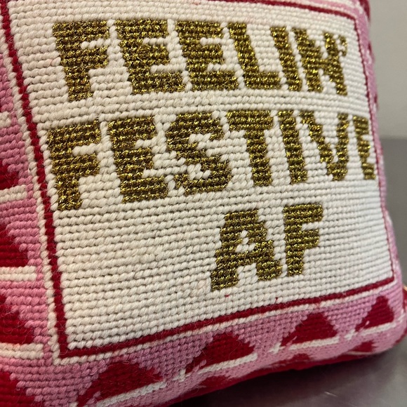 Cheerful Red and Gold needlepoint Holiday Pillow - Picture 5 of 6